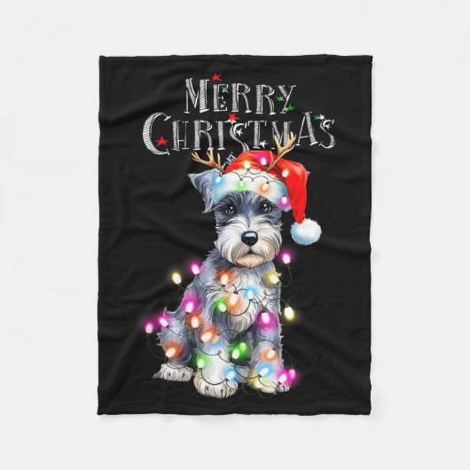 Couverture Polaire Cute Schnauzer Christmas Lights Xmas Dog Santa Hat (Devant)