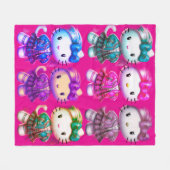 Couverture Polaire Cute School girl Baby Kitty Fuchsia Fleece Blanche (Devant (Horizontal))
