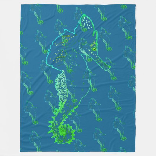 Couverture Polaire Cute Seahorse Art Fleece Blanche (Devant)
