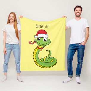 Couverture Polaire Cute serpent vert avec chapeau santa dessin animé