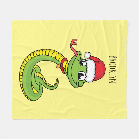 Couverture Polaire Cute serpent vert avec chapeau santa dessin animé (Devant (Horizontal))