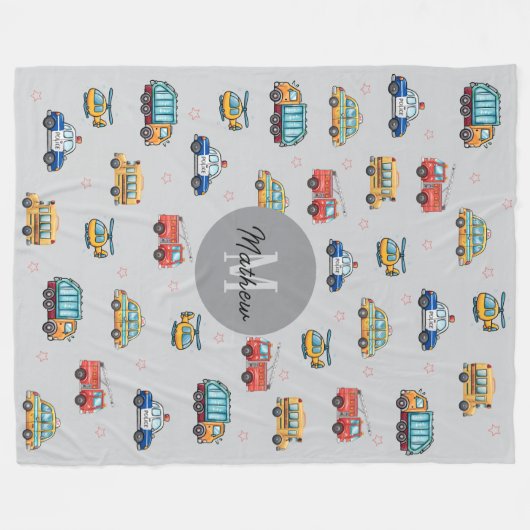 Couverture Polaire Cute Service Vehicles personalized (Devant (Horizontal))