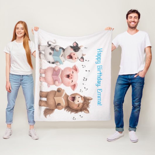 Couverture Polaire Cute Singing Animals - Cow Pig Pony (En situation)