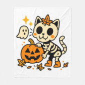 Couverture Polaire Cute Skeleton Cat with Pumpkin Fleece Blanket (Devant)