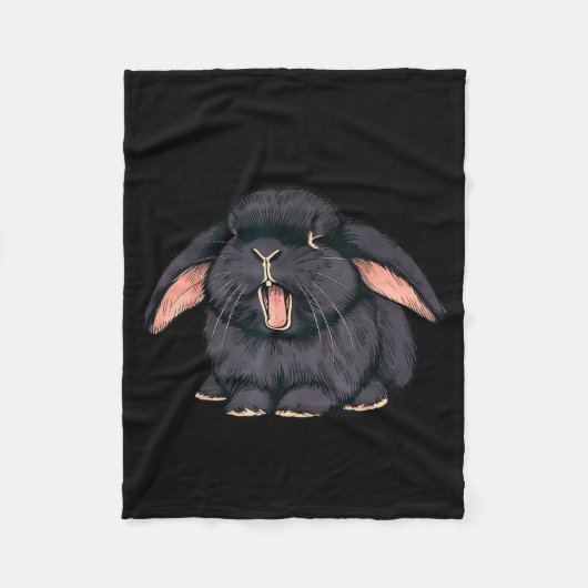 Couverture Polaire Cute Sleepy Holland Lop Rabbit Yawn Black Bunny Wa (Devant)