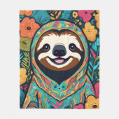Couverture Polaire Cute sloth surrounded by flowers (Devant)
