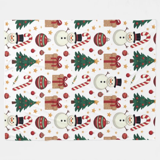 Couverture Polaire Cute Snowman & Candy Cane Christmas Throw Blanket  (Devant (Horizontal))