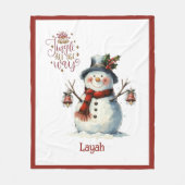 Couverture Polaire Cute Snowman Christmas Blanket for Kids With Name (Devant)