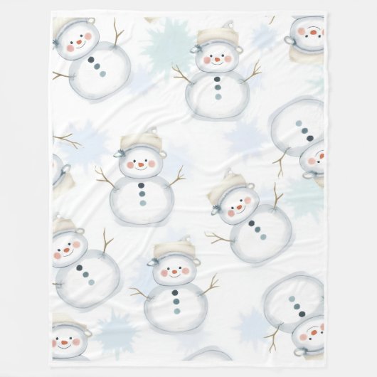 Couverture Polaire Cute Snowman & Snowflake Motif Blanche (Devant)