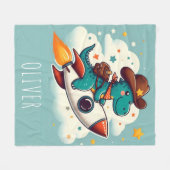 Couverture Polaire Cute Space Cowboy Dinosaur Riding Rocket (Devant (Horizontal))