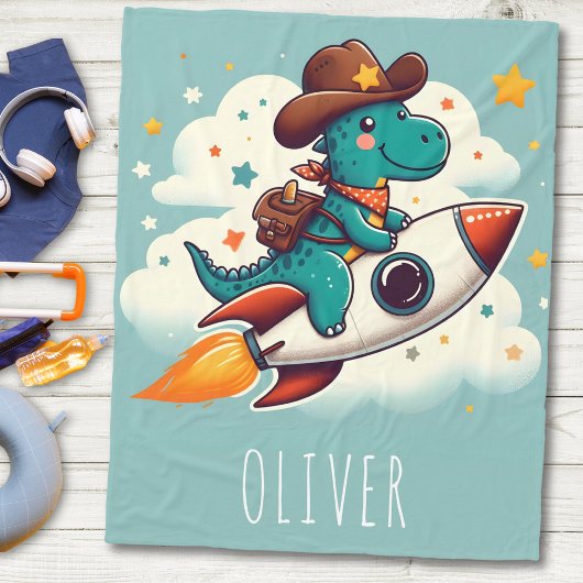 Couverture Polaire Cute Space Cowboy Dinosaur Riding Rocket
