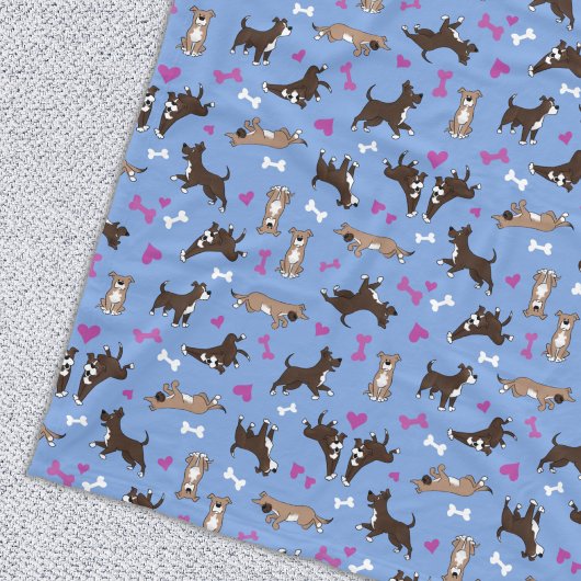 Couverture Polaire Cute Staffy Lab Chien Blanc Bones Rose Coeurs Bleu