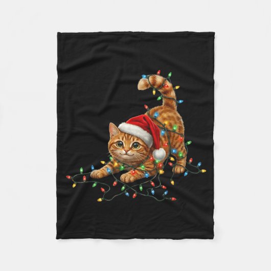 Couverture Polaire Cute Tabby Cat Christmas Funny Lights Xmas Cat In (Devant)
