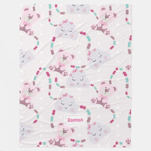 Couverture Polaire Cute Teddy Bears and Cloud Baby Girl (Devant)
