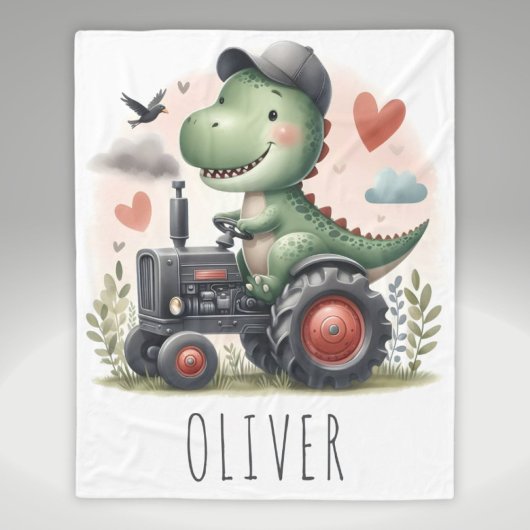 Couverture Polaire Cute Trex Dinosaur conduire un tracteur
