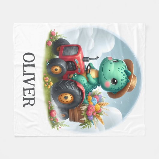 Couverture Polaire Cute Trex Dinosaur conduisant un tracteur rouge (Devant (Horizontal))