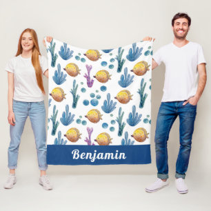 Couverture Polaire Cute Tropical Poisson Nautique Océan Motif