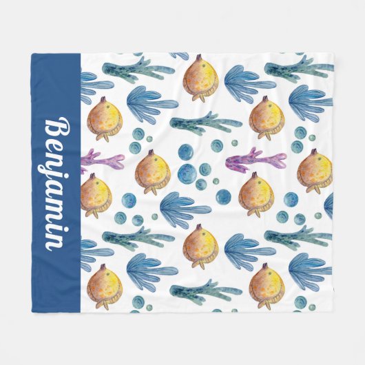 Couverture Polaire Cute Tropical Poisson Nautique Océan Motif (Devant (Horizontal))