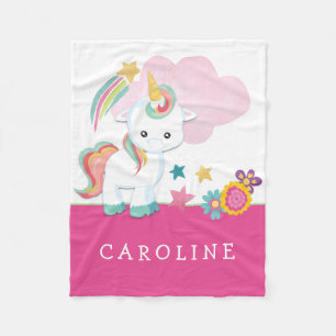 Couverture Polaire Cute Unicorn Baby Girl Nom Rose blanc