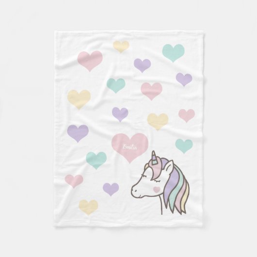 Couverture Polaire Cute Unicorn Rêver des Coeurs Filles Chambre à cou (Devant)