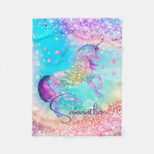Couverture Polaire Cute unicorn rose Parties scintillant arc-en-ciel