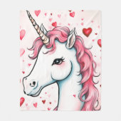 Couverture Polaire Cute Unicorne avec Coeurs (Devant)