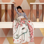 Couverture Polaire Cute Unicorne avec Coeurs
