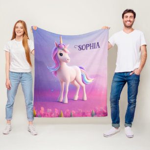 Couverture Polaire Cute Unicorne Blanche Avec Rose & Bleu Mane