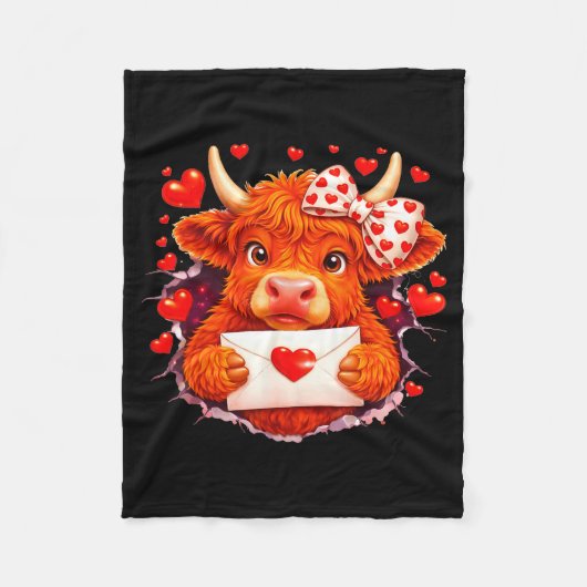 Couverture Polaire Cute Valentine Highland Cow With Heart Bow Western (Devant)
