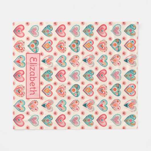 Couverture Polaire Cute Valentine Motif de coeur (Devant (Horizontal))