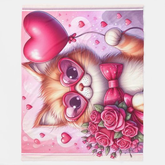 Couverture Polaire Cute Valentine's day cat/chaton (Devant)