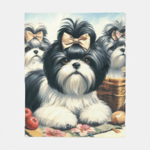 Couverture Polaire Cute Vintage peinture Shih-Tzu