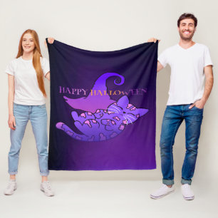 Couverture Polaire Cute violet Halloween Chat et Casquette de sorciè