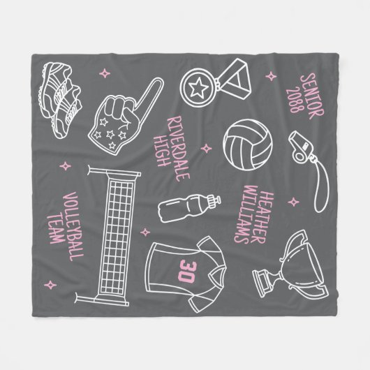 Couverture Polaire Cute Volleyball Doodle Pattern Custom Text (Devant (Horizontal))