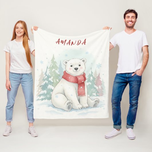 Couverture Polaire Cute watercolor Polar Bear Winter  (En situation)