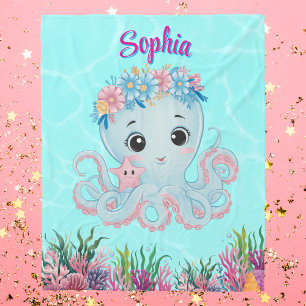 Couverture Polaire Cute Whimsical Floral Octopus Girly Birthday Cadea