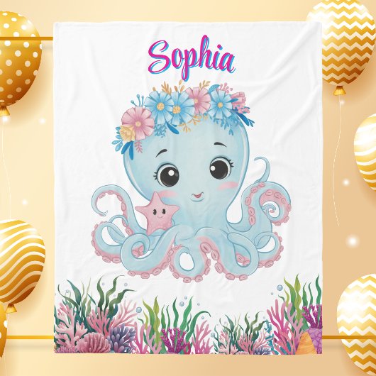 Couverture Polaire Cute Whimsical Floral Octopus Girly Birthday Cadea