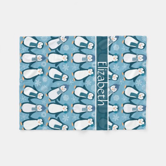 Couverture Polaire Cute Winter Penguins Design Ajouter un nom (Devant (Horizontal))