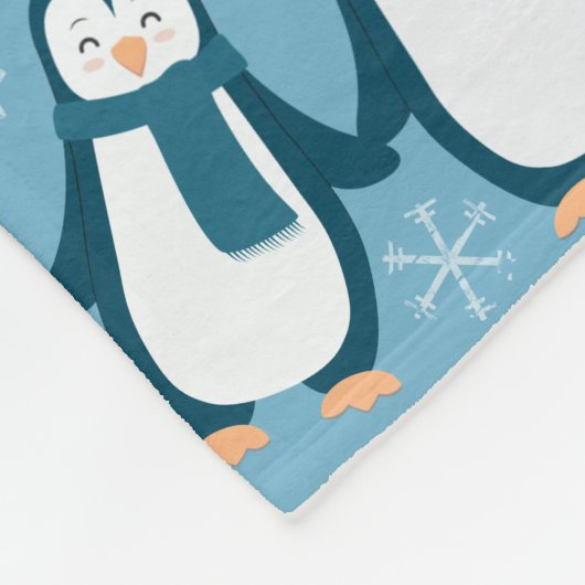 Couverture Polaire Cute Winter Penguins Design Ajouter un nom (Coin)