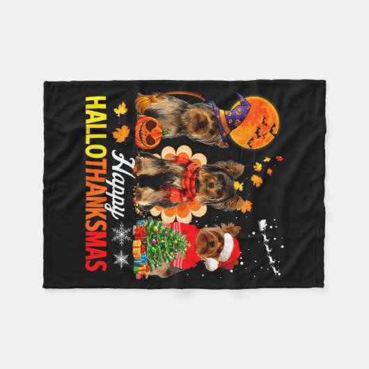 Couverture Polaire Cute Yorkie Happy Hallothanksmas Halloween Thanksg (Devant (Horizontal))