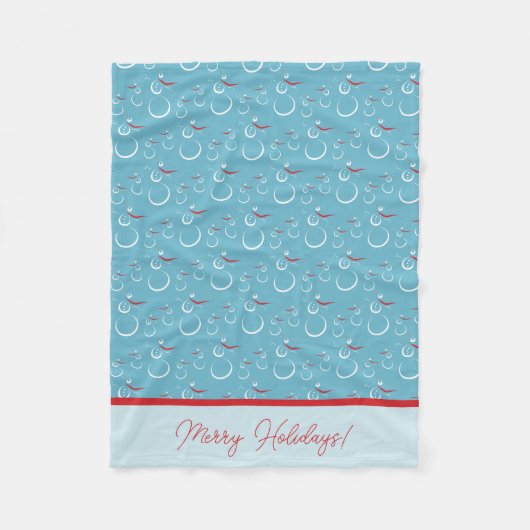 Couverture Polaire Cyan Red Merry Holidays Jote Snowman Motif (Devant)