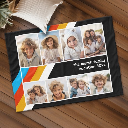 Couverture Polaire Cyan Retro Stripe - 8 Photo Collage