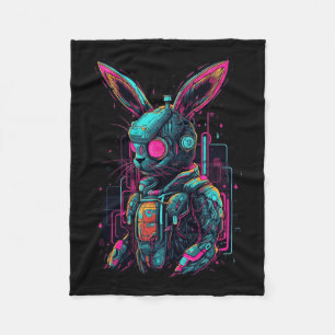 Couverture Polaire Cyberpunk Bunny Cyborg Rabbit Cool Gamer Pâques
