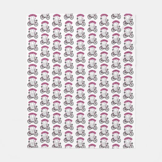 Couverture Polaire Cycopath Halloween fantôme sur vélo rose (Devant)