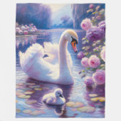 Couverture Polaire Cygnet blanc avec Roses violets (Devant)