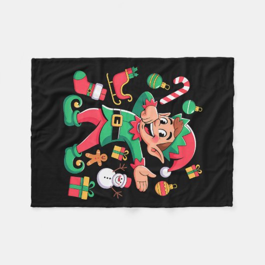 Couverture Polaire Dabbing Elf Santa Sleigh Snowman Funny Dabbing Chr (Devant (Horizontal))