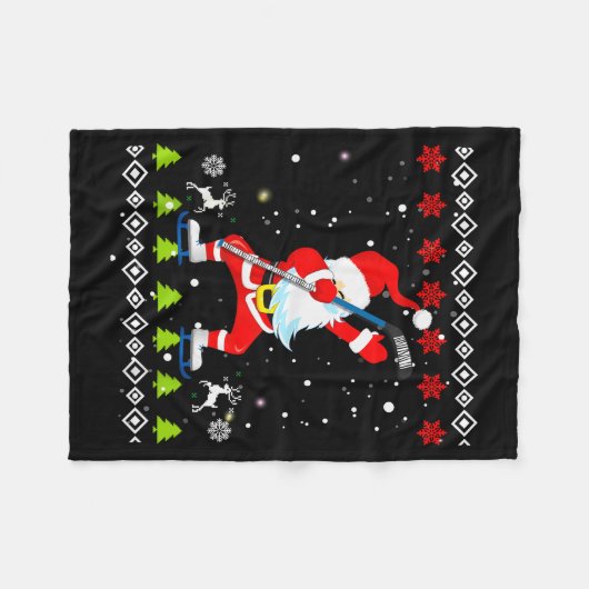 Couverture Polaire Dabbing Santa Hockey Ugly Christmas Sweater Xmas (Devant (Horizontal))