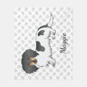 Couverture Polaire Dachshund à poils longs piebalds noir et feu & Nom (Devant)