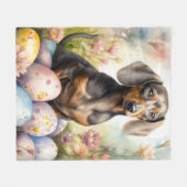 Couverture Polaire Dachshund avec œufs de Pâques (Devant (Horizontal))
