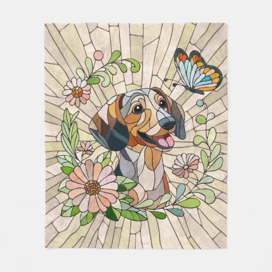 Couverture Polaire Dachshund chien - Doxie -mosaïque colorée (Devant)